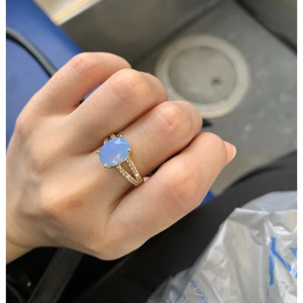 🆕️Charter Club Elegant Gold Plated Blue Zirconia Stone Ring SZ 6